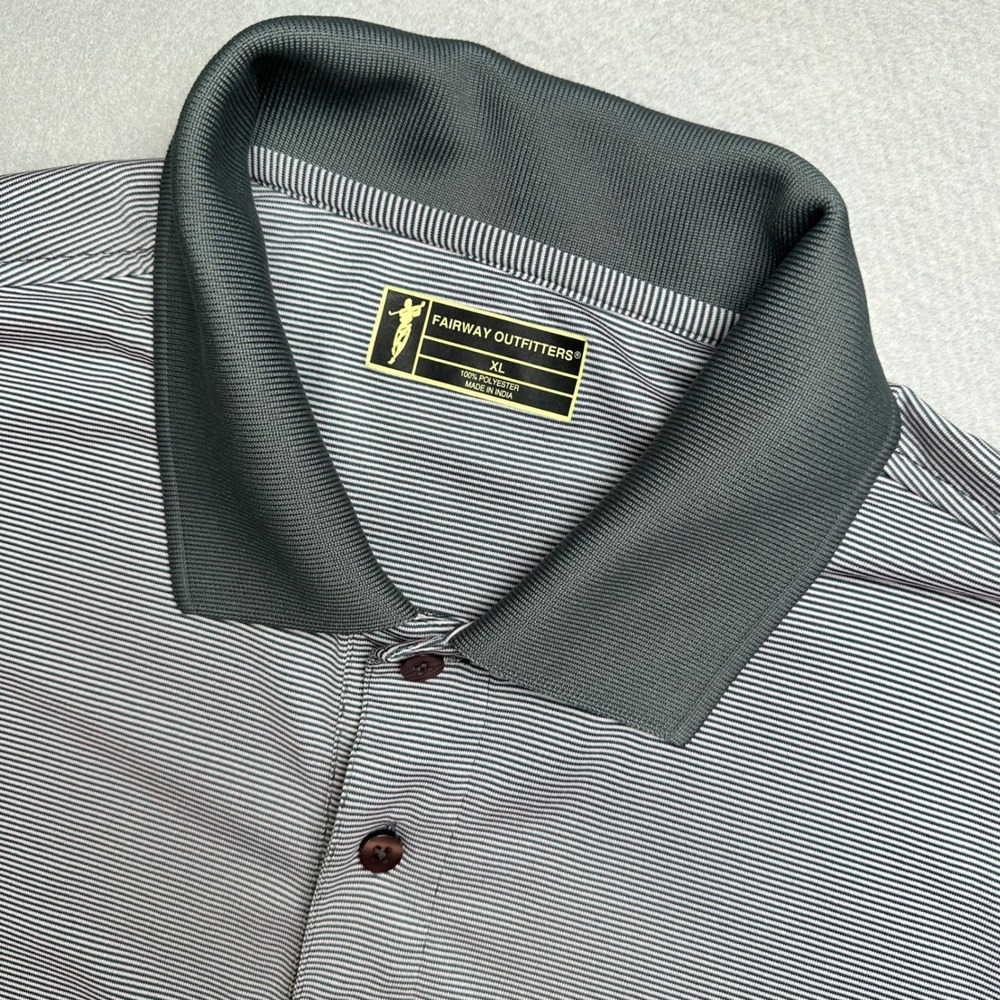 Fairway Outfitters Polo Shirt Mens XL Grey Striped Short Sleeve Performance